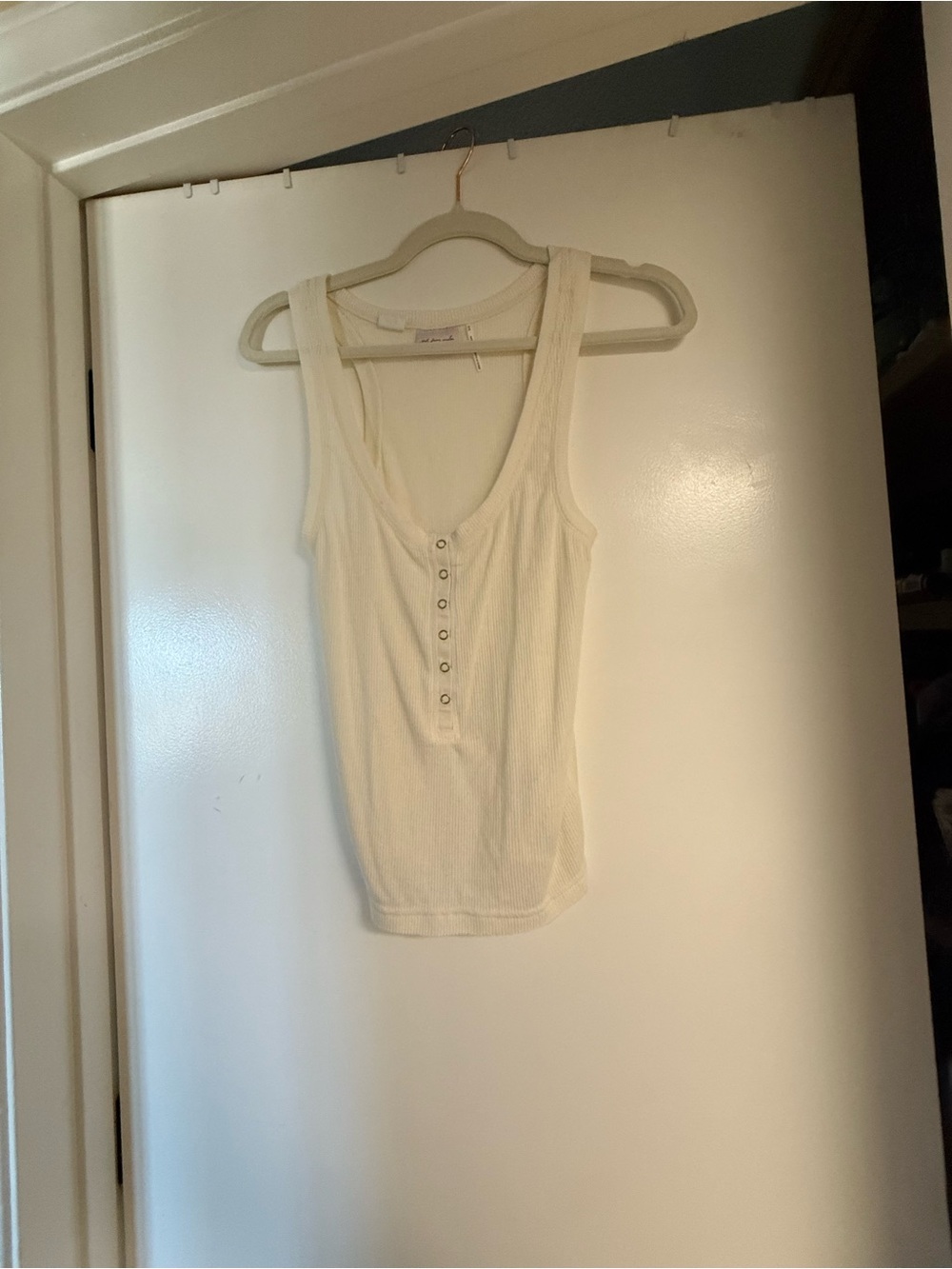 Urban Outfitters Cream Ribbed Henley Tank - Sleeveless Scoop